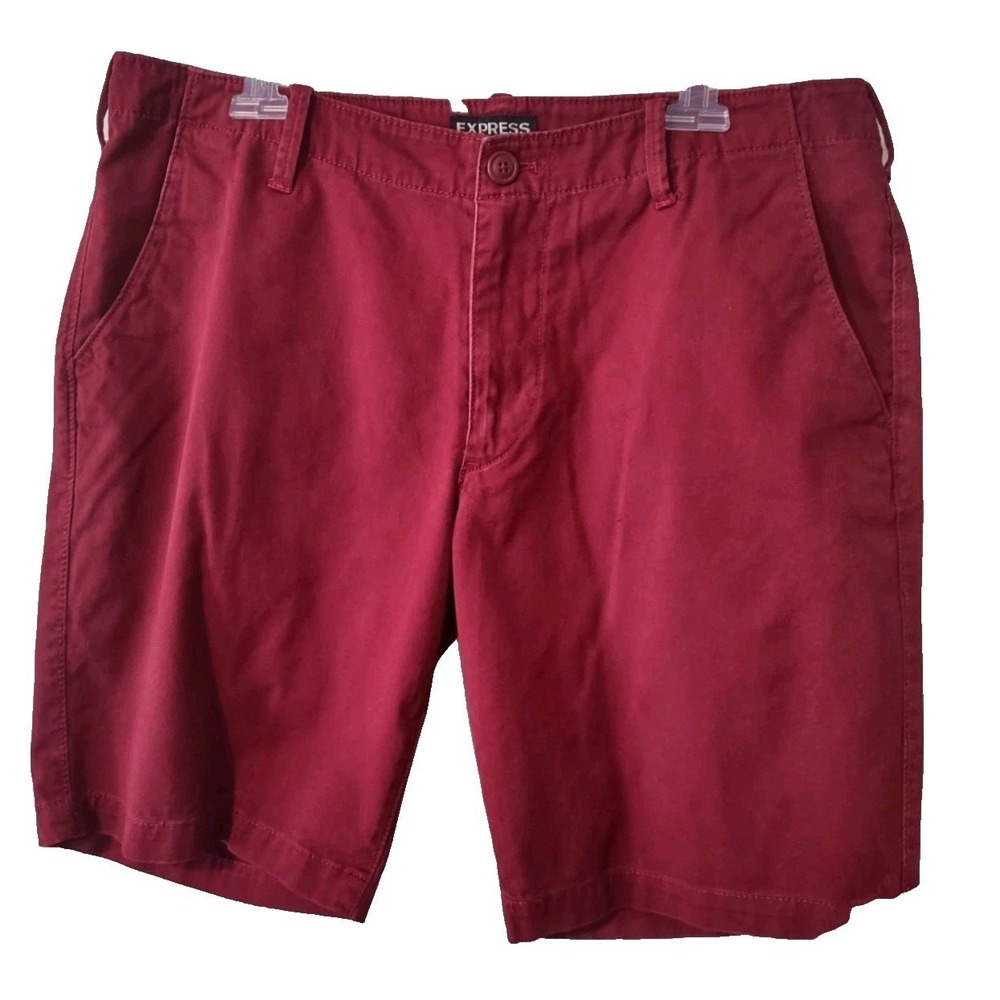 Express Shorts Men's 34 Medium Classic Fit 100% Cotton Pockets 9.5" Inseam Red #